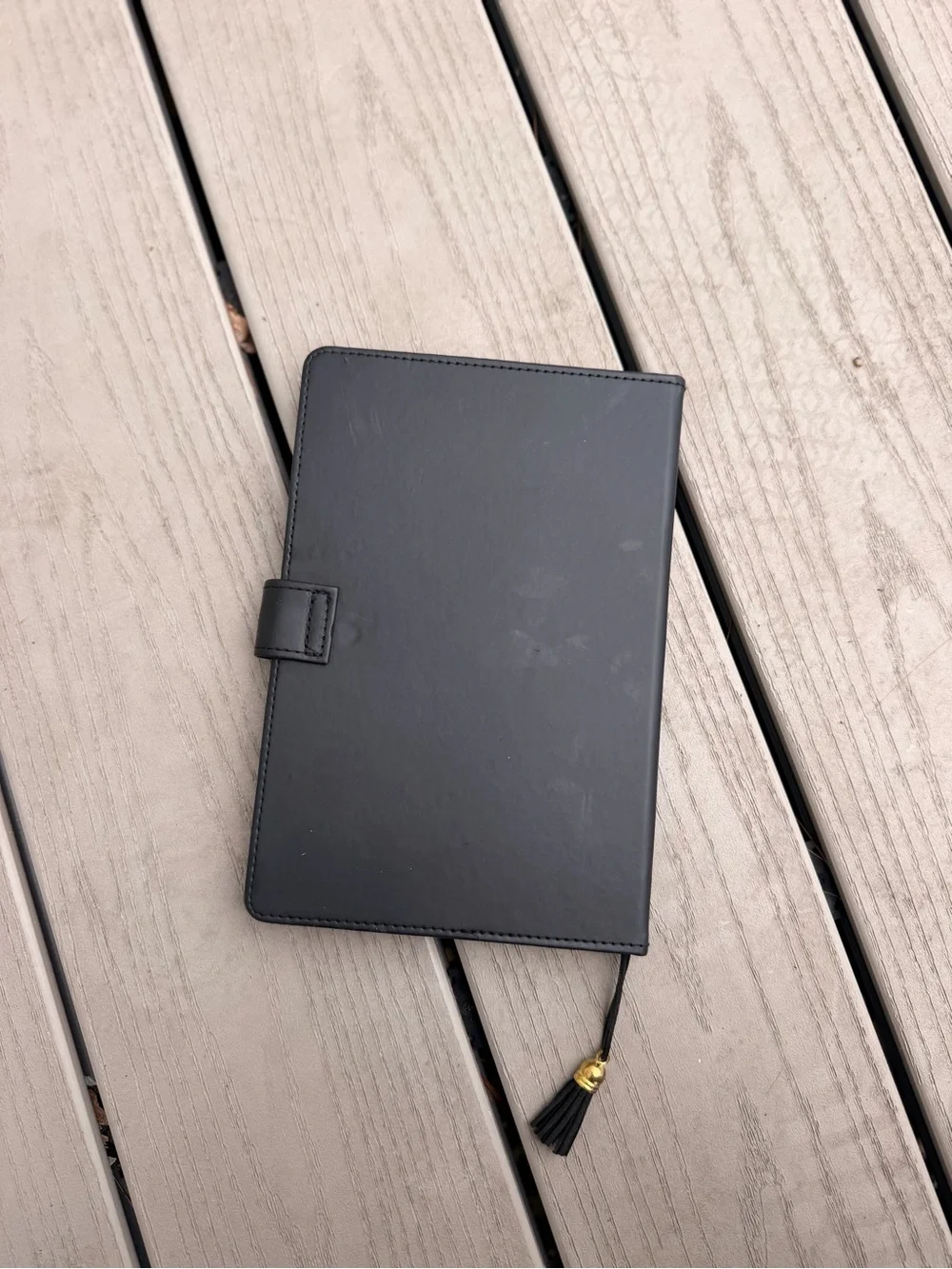 Black Faux Leather Journal Notebook - Snap Closure & Tassel